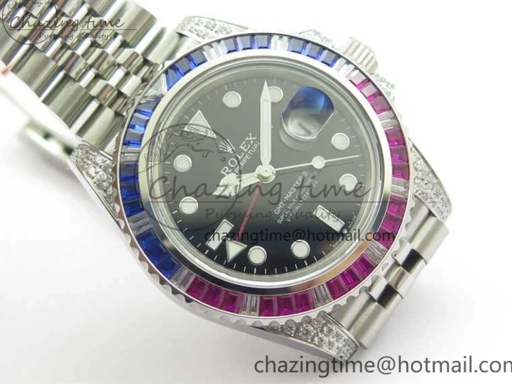 Jubilee Bezel Best II Blue Diamonds GMF Red SA3285 CHS Steel 904L Black On Dial V3 GMT-Master Bracelet Edition 0401